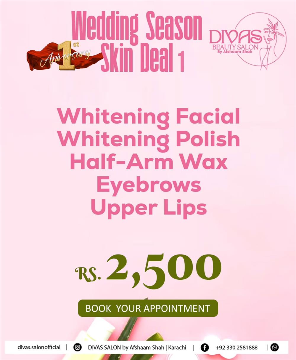 Wedding Season Skin Deal at Divas Beauty Salon: whitening facial, polish, wax, eyebrows and upper lips